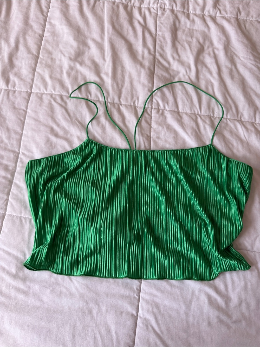Good American Emerald Green Pleated Satin Cami